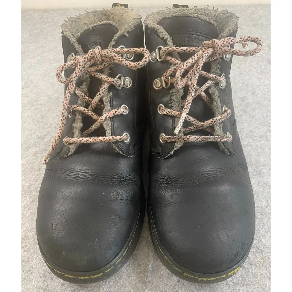 Dr Martens Bonny II Black Leather Fleece Line WELL WORN Boots Mens Size 10